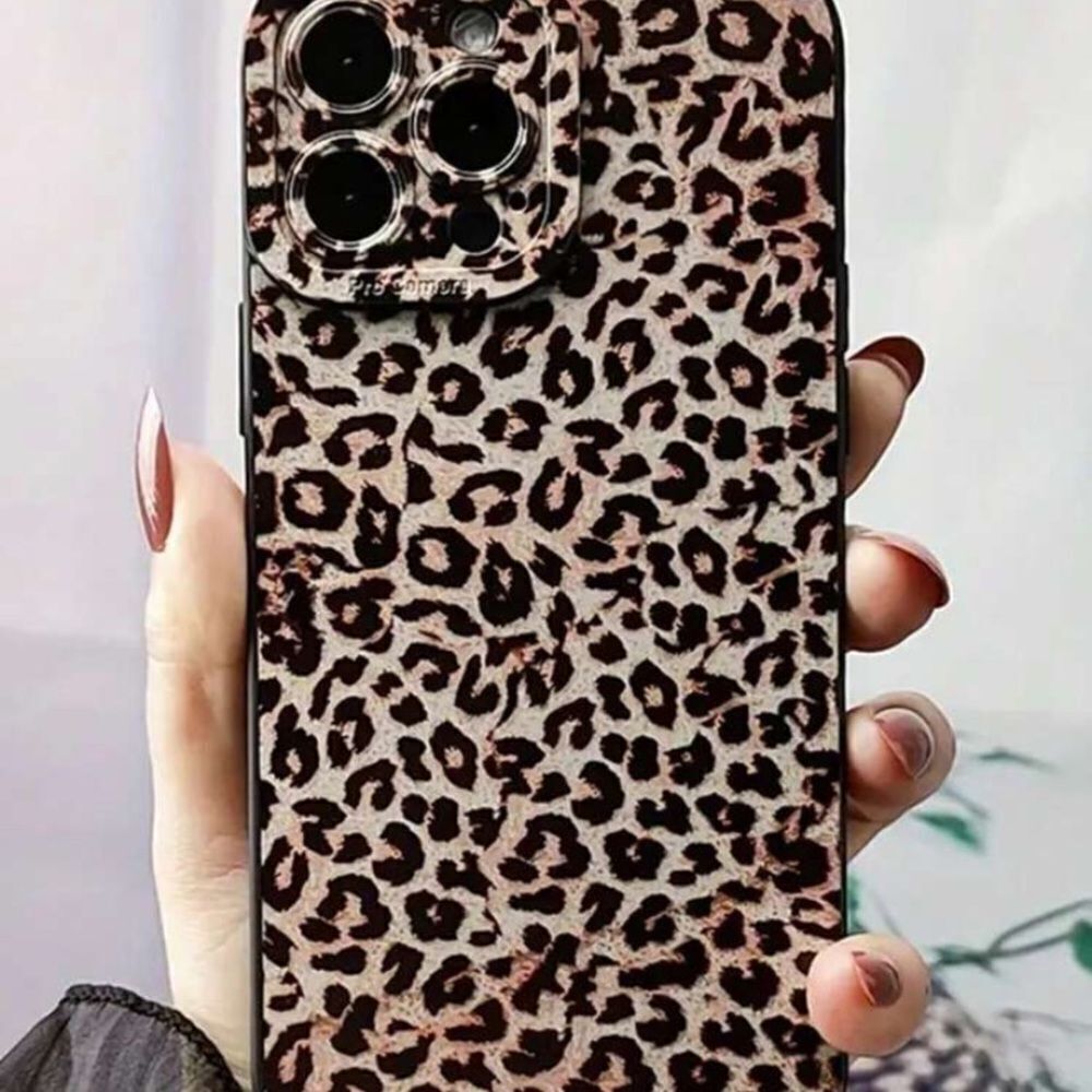 3for$20 NEW Leopard Pattern Straight Edge Black Case Iphone 15 pro max